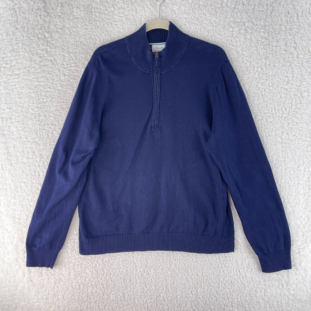Foxcroft Solid Blue Knit Half Zip Sweater Mens Long Sleeve 100% Cotton‎ Size XXL